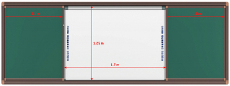 Раздвижная меловая доска на рельсовой системе, 4 рабочие поверхности